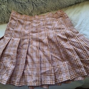 Pleated Girls Skirt SzXS Brown/White Plaid Zipper Cute
